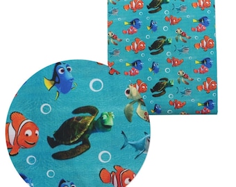 Disney Finding Nemo Fabric | 100% Cotton Fabric | Fabric by the Yard | Dori Marlin Squirt Bruce Crush Fabric Collage