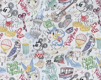 Collage de tela de Disney Tela 100% algodón cortada a medida Disney Sketch Mickey Minnie Mouse Donald Haunted Mansion Glass Slipper ¡Y más!