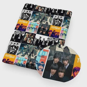 The Beatles Cotton Fabric by the Yard, Album Cover Collage Print, Quilting Sewing Fabric