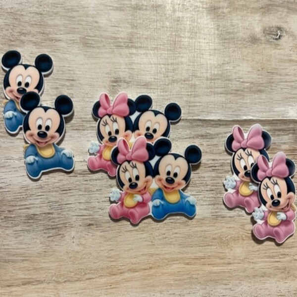 Complete Set of Disney Baby Mickey & Minnie Flat Back Planar Resin | Mickey Mouse, Minnie Mouse | Hair Bow Center, Scrapbook Embellishment