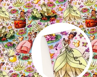 Tissu Disney Princesses et la grenouille | Tissu 100 % coton | Tissu par mètre Tiana Charlotte La Bluuff Ray Prince Naveen Collage
