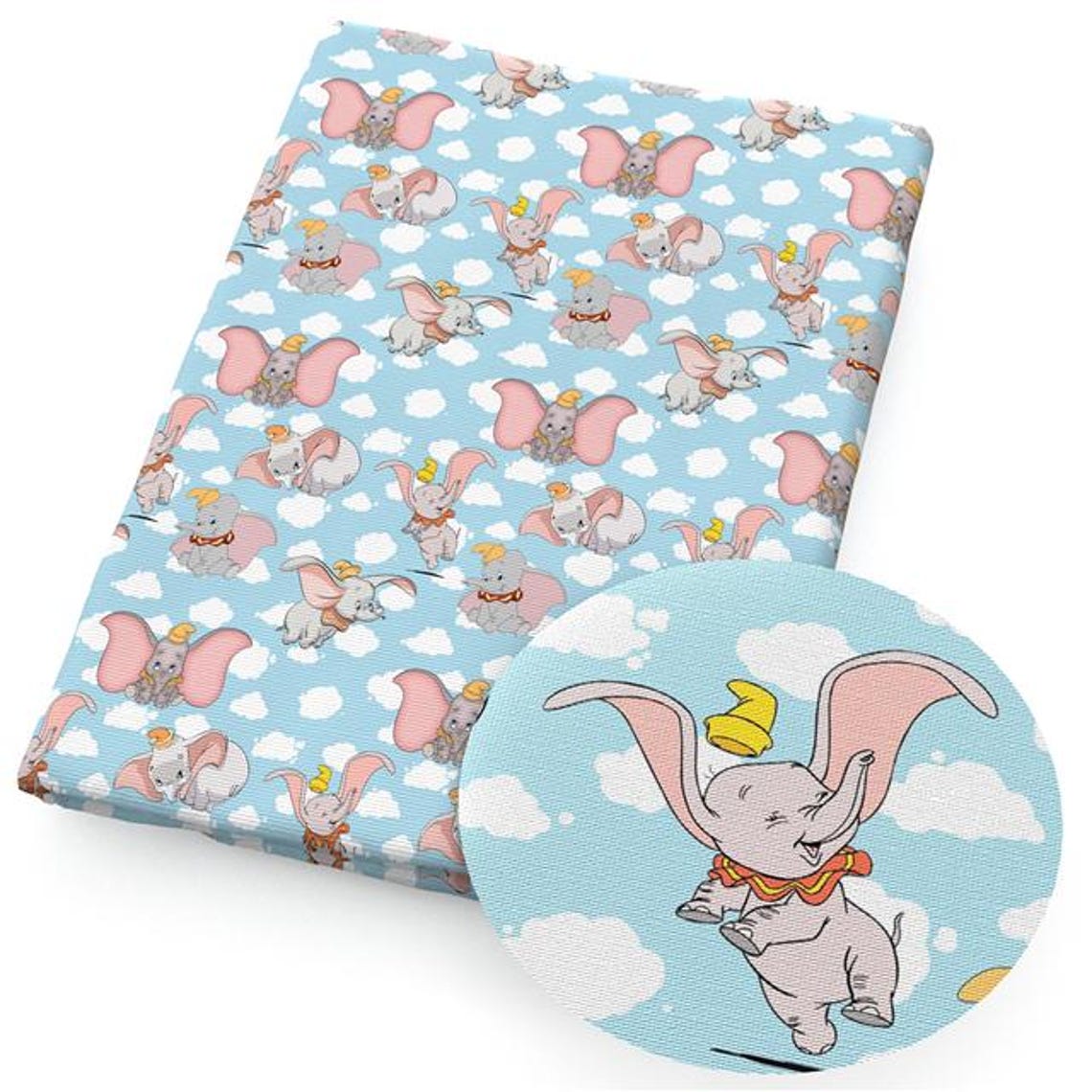 Dumbo Fabric, Disney Dumbo Cotton Fabric, Flying Dumbo Fabric, Baby ...