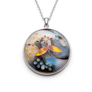 Winter Bloom Cloisonné Pendant, Handcrafted Enamel Flower Necklace, Sterling Silver Art Jewelry, Unique Handmade Gift - Gayane Avetisyan