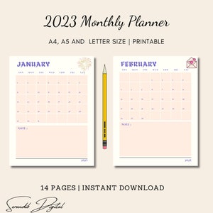 2023 Monthly Planner Printable, Dated Month, 2023 Calendar, Month At a Glance, A4/A5/Letter, Instant Download