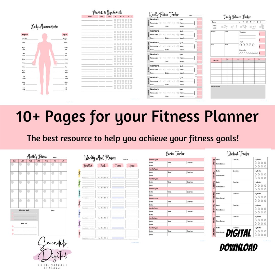 Fitness Planner Template and Weight Loss Journal Bundle With Weekly ...