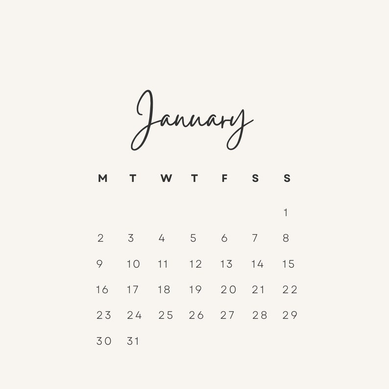 Printable Calendar 2023, Wall Calendar, Minimalist 2023, Monthly