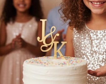 Mirror Gold Cake Topper Initials Gold Mirror Tags Luxury Wedding Cake Place Cards Personalized Wedding Cake Topper Script Names Cake Topper