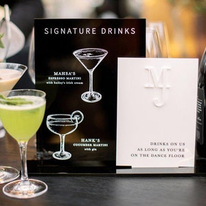 Signature Bar Schild, Bar Schild Menü, Schwarz-Weiß-Cocktail-Schild, Hochzeitsbar Menü, Moderne und Sleek Getränkekarte, Cocktailkarte