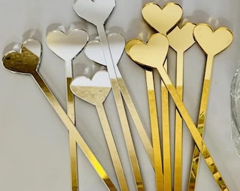 Heart shape Mirror Gold Drink Stirrer Gold Mirror Stirrer Drink Heart shaped silver mirror stirrer Cocktail Stir Luxury Bar Accessory