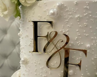 Mirror Gold Cake Topper Initials Gold Mirror Tags Luxury Wedding Cake Place Cards Personalized Wedding Cake Topper Script Names Cake Topper