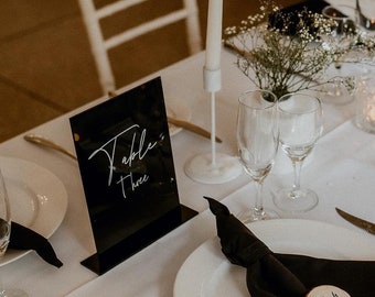 Black Acrylic Table Numbers, Acrylic Table Decoration, Acrylic Black and White Wedding Theme Uv Print Table Sign, Letter Table Wedding Sign