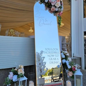 Wedding Decal Sign - Customizable Names - For Mirror, Wedding Mirror Decal, Welcome Wedding Sign,  white decal sign, gold silver decal