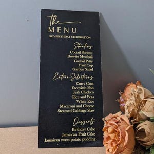 Tarjeta de menú negra, tarjeta de lugar con menú de lujo, tarjeta de menú minimalista en papel, menú de baby shower, menú de cumpleaños elegante, menú de fiesta, menú de compromiso