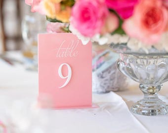 Personalized Pink Acrylic Wedding Table Numbers (5x7)