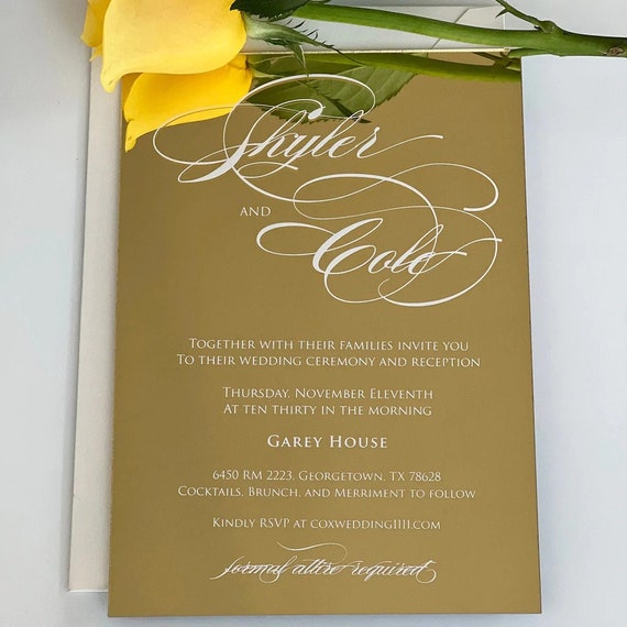 Gold and Navy Mirror Wedding Invitation, Wedding Acrylic Invitations