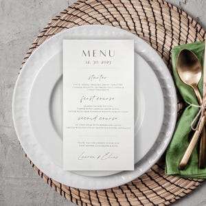Tarjeta de menú de papel impreso grande Tarjeta de menú de boda minimalista Tarjeta de menú totalmente personalizada para boda Baby Shower Menú de cumpleaños Compromiso