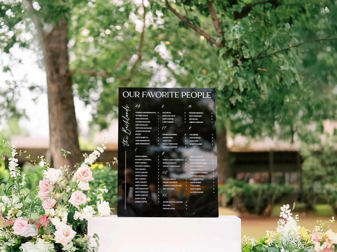 Black Acrylic Wedding Seating Chart Sign - Modern Custom Seating Chart ...