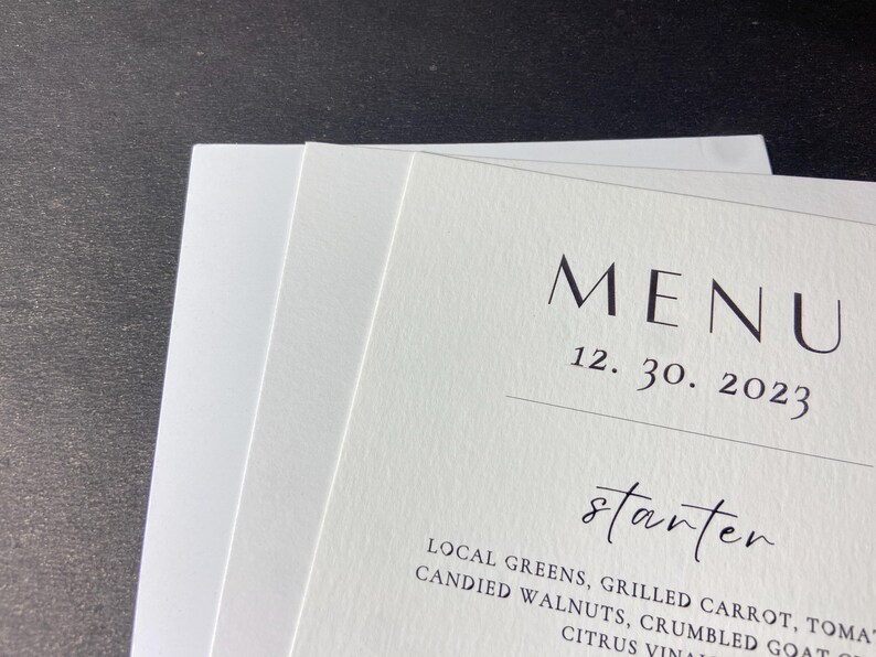 White Menu Card Design Slim Paper Menu Card Minimalist Wedding Menu Card Fully Personalized ...