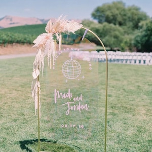 Pink Wedding Welcome Sign - Acrylic Arched Wedding Sign - Pink Letter Engagement Sign - Reception Ceremony Sign - Wedding Signage
