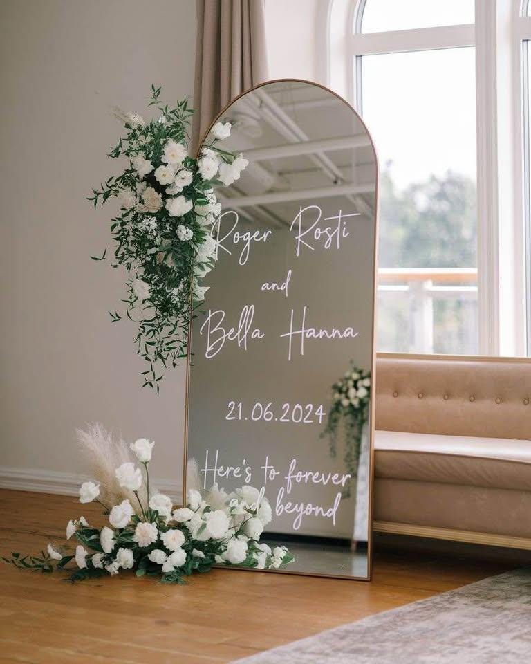 Mirror Decal Wedding, Wedding Mirror Decal, Custom Decal Sign for Mirror, Gold Vinyl on Mirror, Mirror White Stickers Wedding