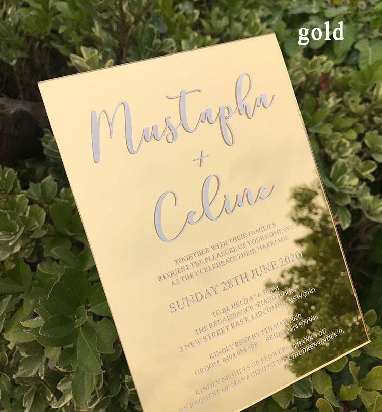 Acrylic Mirror Wedding Invitation Cards Gold Mirror Event Etsy