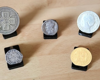 Expositor de monedas, detector de metales, regalo, acrílico negro brillante. x 10