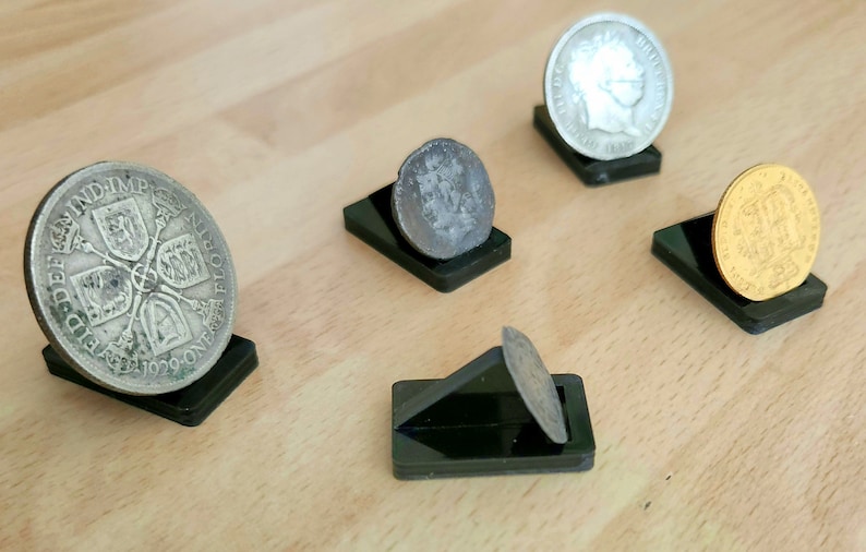 Coin Display Stand, coins, metal detecting, gift- gloss black acrylic. x 10 image 3