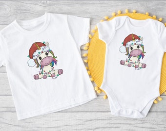 Christmas Unicorn, Kids shirt, Baby Bodysuit, Matching, Cute Christmas, Holiday Shirt, Santa Unicorn