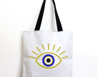 Evil Eye Tote Bag: Greek Turkish Design, Everyday Carryall