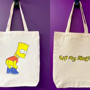Personalized Bart Simpson The Simpsons Eat My Shorts Canvas Tote Bag Customized Gift