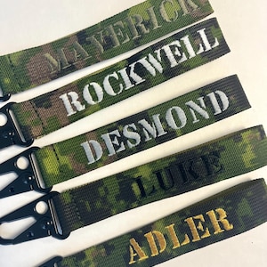 Custom Personalized Name Canada Canadian Military Army Camouflage Camo Embroidered Keychain Strap Carabiner Snap Hook Belt Loop Strap