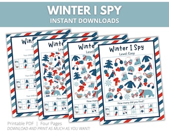 Winter I Spy Printable, Winter Activity, 3 Pages Easy to Hard, Counting Game, Look and Find Game, Preschool Activities, I Spy Activity