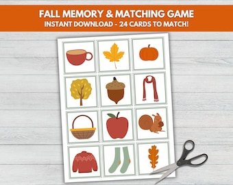 Herbst Memory Spiel zum ausdrucken, Herbst Memory Spiel, Herbst Memory Spiel für Kinder, Vorschulspiel für Kleinkinder, Herbst lernen, Homeschool