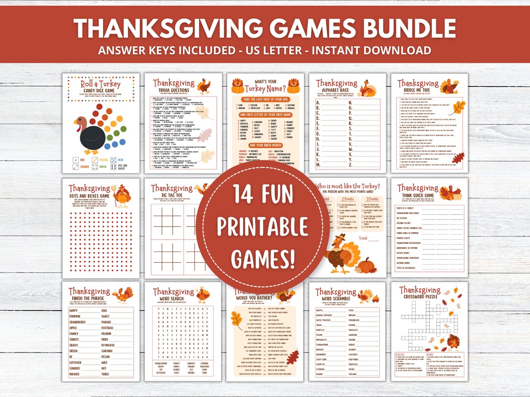 Thanksgiving Games Bundle, Printable Family Thanksgiving Party Games ...