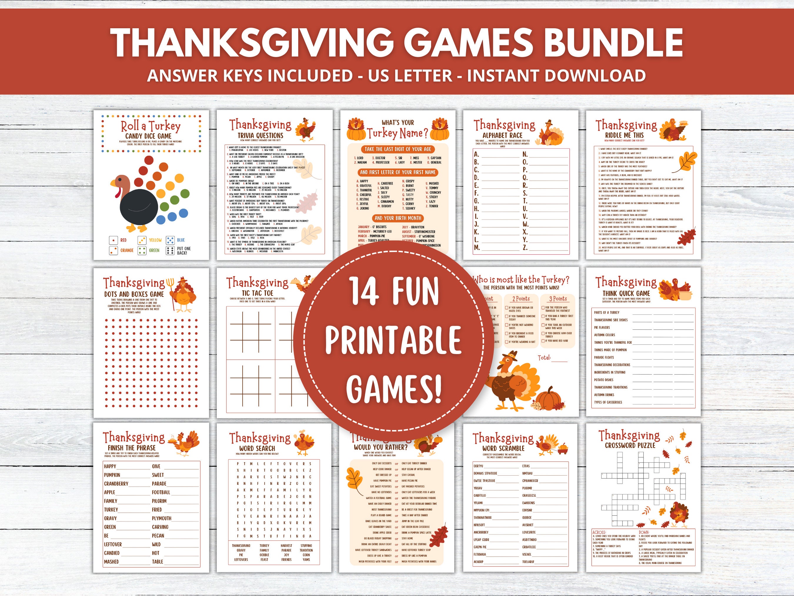 Thanksgiving Games Bundle, Printable Family Thanksgiving Party Games ...