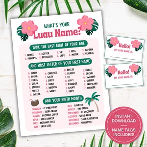 What's Your Luau Name Game With Name Tags, Hawaiian Party Game ...