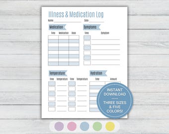 Child Illness Tracker, Baby Medicine Log, Symptom Tracker, Sickness Tracker for Kids, Medication Log, Antibiotics Tracker, Infant Fever Log