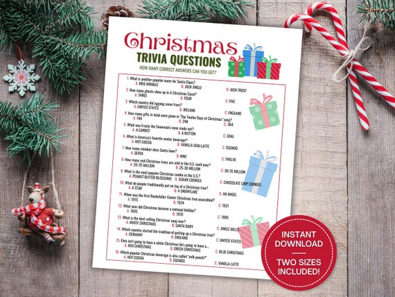 Christmas Trivia Game, Christmas Party Games, Printable Holiday Trivia, Office Party Game, Christmas Group Game, Christmas Quiz, Xmas Trivia