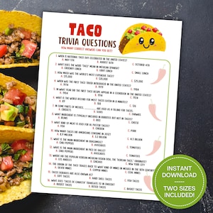 Taco Trivia Game,  Cinco de Mayo Game, Printable Mexican Fiesta Party, Taco Birthday, Taco Tuesday Quiz, Office Party Activity, Final Fiesta