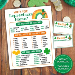 What&#39;s Your Leprechaun Name Game With Name Tags, St. Patrick&#39;s Day Party Game, Name Generator Game, Irish Name Game, St Patty&#39;s, St Paddy&#39;s