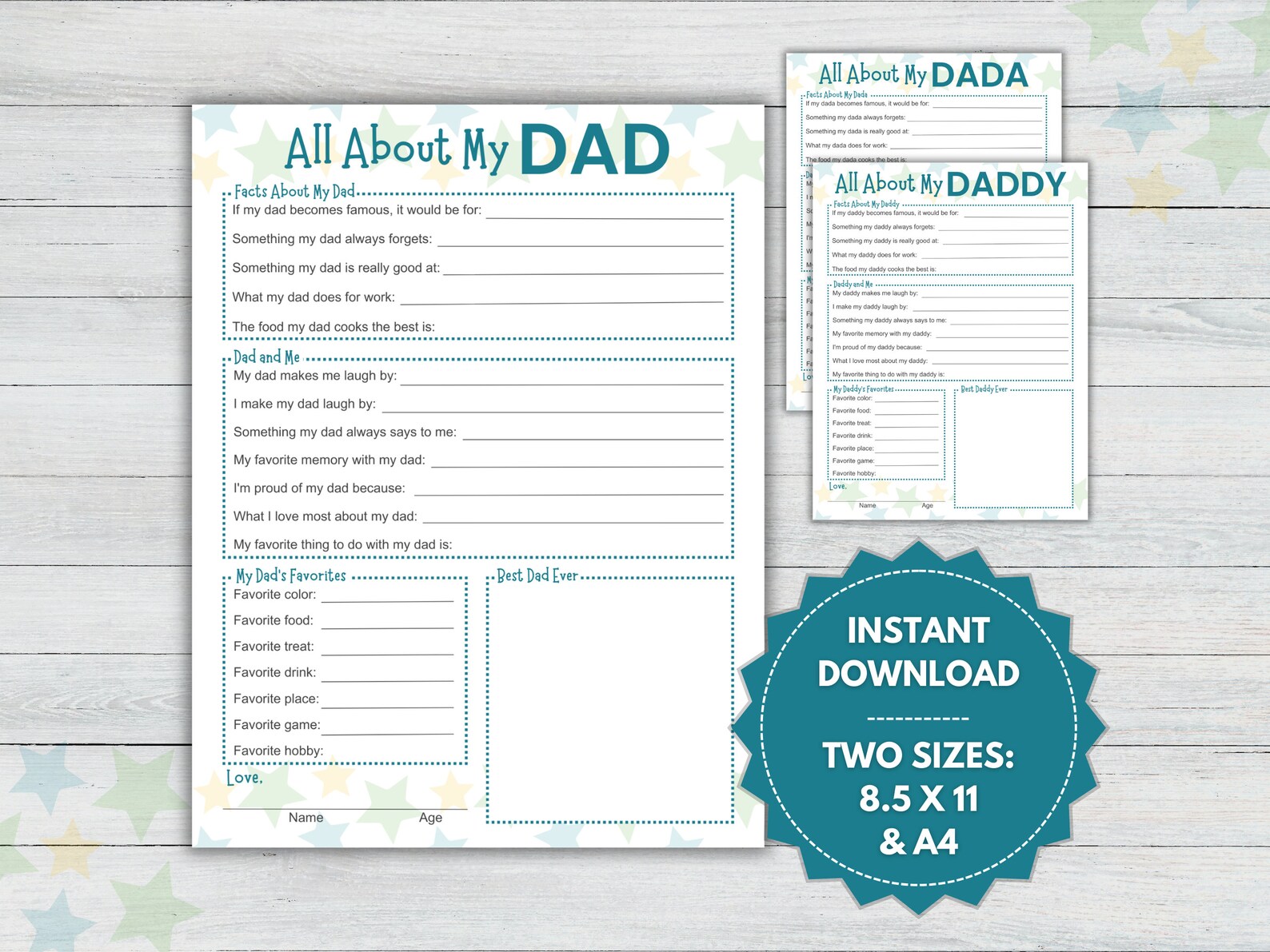 All About My Dad Printable, Fathers Day Gift, Personalized Dad Gift ...