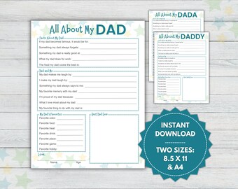 All About My Dad Printable, Fathers Day Gift, Personalized Dad Gift from Kids, Dad Questionnaire, Dad Birthday Card, All About Daddy, Dada