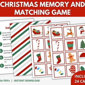 Christmas Memory & Matching Game, Christmas Memory Cards, Christmas Kids Printable, Printable Matching Game, Preschool Activities, Xmas Game