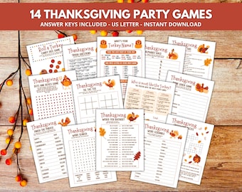 14 Thanksgiving Games Bundle, Printable Thanksgiving Party Games, Turkey Thanksgiving Trivia Riddles, Friendsgiving Game, Finish the Phrase