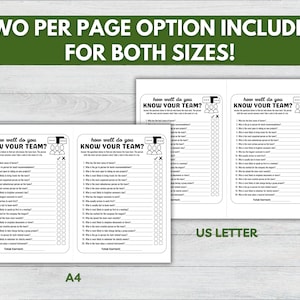 How Well Do You Know Your Team - Team building game in two sizes: US Letter and A4. Two-per-page option included in each size.