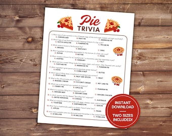 Pie Trivia Game, Pie Party Game Printable, Pi Day Games, Dessert Trivia, Thanksgiving Game, Food Trivia, Pie Baby Shower, Pie Themed Games