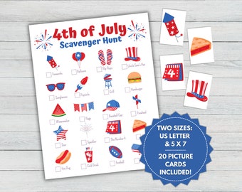 Fourth of July Scavenger Hunt, Indoor Independence Day Scavenger Hunt, Treasure Hunt, Summer Kids Activity, 4th of July Games, Yard Games