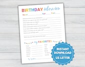 Kids Birthday Interview, Printable Birthday Questionnaire, Toddler Birthday Interview, Kids Birthday Form, Birthday Tradition Keepsake