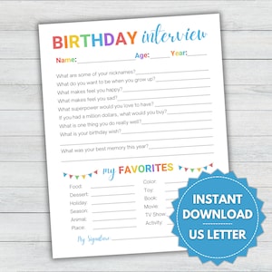 Kids Birthday Interview, Printable Birthday Questionnaire, Toddler Birthday Interview, Kids Birthday Form, Birthday Tradition Keepsake