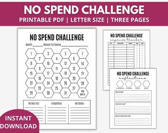 No Spend Challenge Printable, No Spend Month Tracker, Money Saving Challenge, Savings Plan, Expense Tracker, No Spend Goal Tracker, Digital